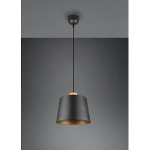 Sospensione harris metallo nero interno oro con particolare in legno naturale lampadina esclusa 312700132