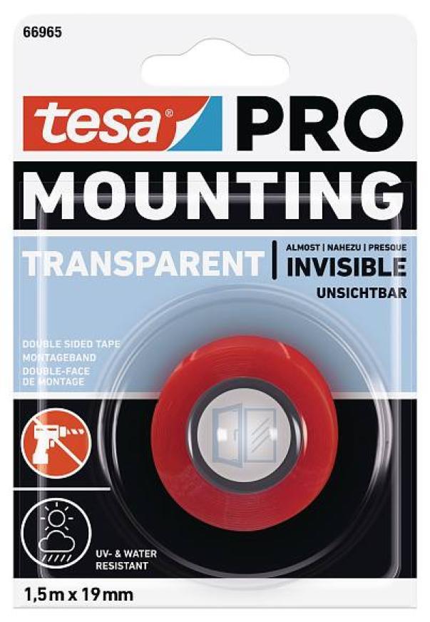 tesa nastro biadesivo 1.5mx19mm tesa mounting 66965-00003-00 - trasparente utilizzabile all' interno ed all' esterno - foto 1