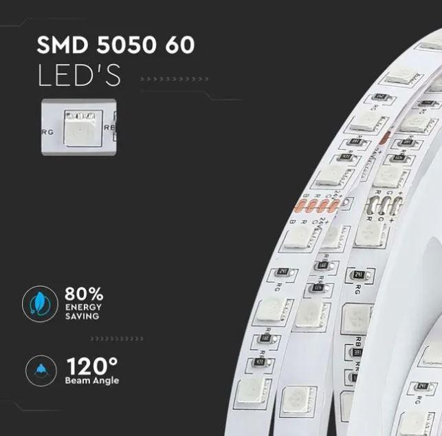 v-tac striscia led 10 metri v-tac 212592 vt-5050-24v 7w/m rgb - foto 4