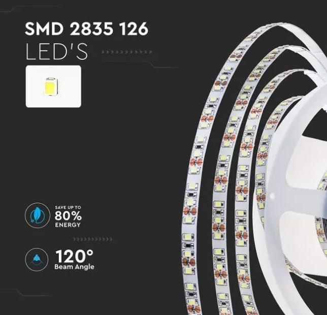 v-tac striscia led 5 metri v-tac 212593 vt-2835-24v 3000k ip20 8w/m - foto 2