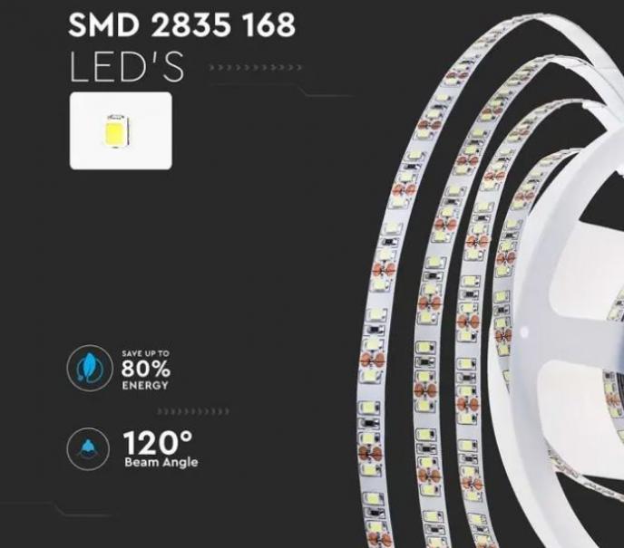 v-tac striscia led 5 metri v-tac 212596 vt-2835-24v 3000k ip20 12w/m - foto 3