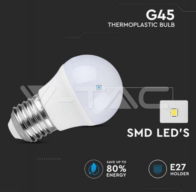 v-tac lampadina led sfera v-tac 214162 vt-1830-g45 3,7w e27 4000k - foto 4