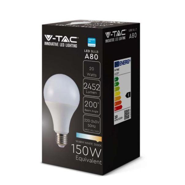 Lampadina led A80 V-tac 20W 3000K E27 VT-233-N -21237 02