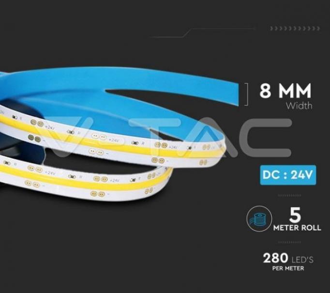 v-tac striscia led cob v-tac 212654 vt-cob 280-n- ip20 24v 6400k 10w/m-5metri - foto 2