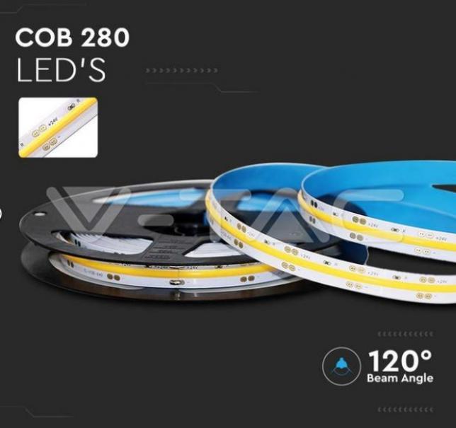 v-tac striscia led cob v-tac 212654 vt-cob 280-n- ip20 24v 6400k 10w/m-5metri - foto 3