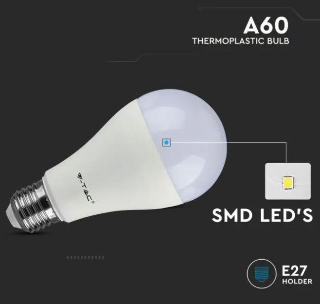 v-tac lampadina led a60 v-tac 217241 vt-1900-n - e27 8,5w 4000k-3pezzi - foto 2