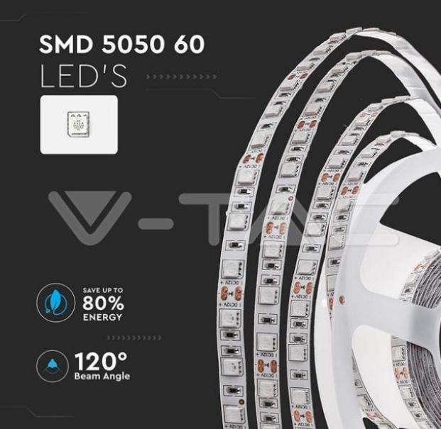 v-tac striscia led smd5050 v-tac 212547 vt-5050-ip20 12v 2200k 10,8w - foto 4