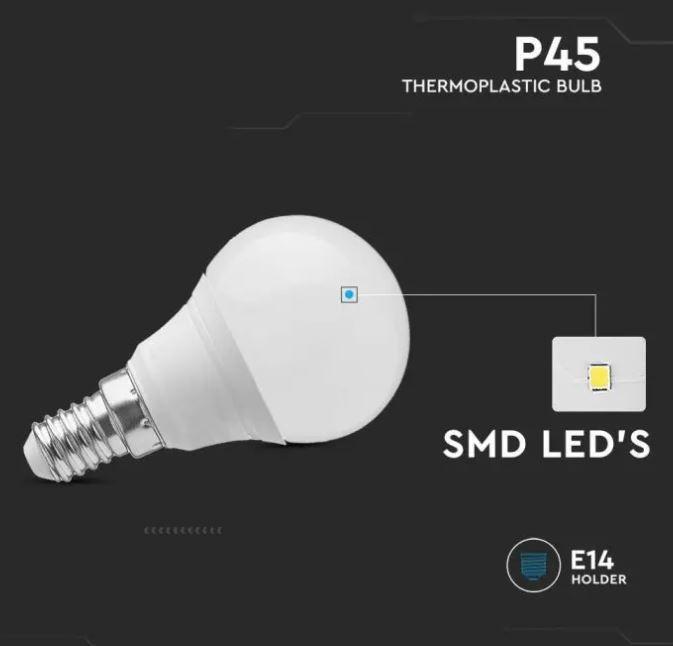 v-tac lampadina led p45 v-tac 2142521 vt-1880-n - e14 4,5w 6500k - foto 2