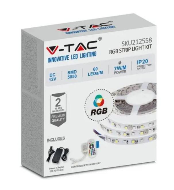 v-tac set striscia led v-tac 212558 vt-5050 -5 metri 12v ip20 rgb - foto 1