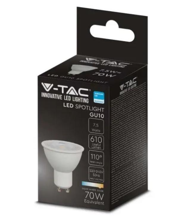 Lampadina led V-tac vt-292 chip samsung 7,5W GU10 3000K 21872 02