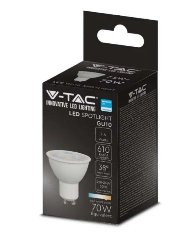 Lampadina led V-tac vt-291 chip samsung-GU10 7,5W 4000K 38 gradi 21876 02