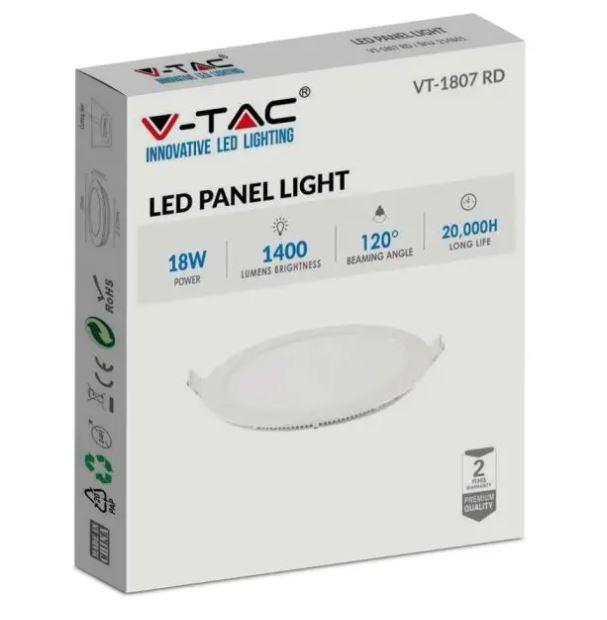 Mini pannello led tondo V-tac da incasso 18W 6400K VT-1807RD-N -4862- 214862 03