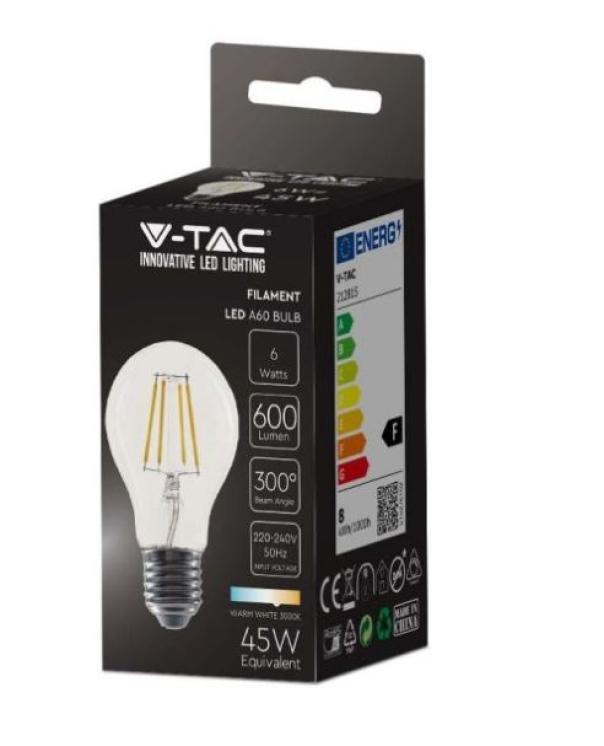 Lampadina led a filamento A60 V-tac 6W 3000K E27 VT-1887-N -214272 02