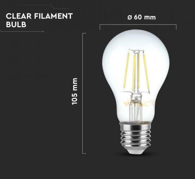 Lampadina led a filamento A60 V-tac 6W 3000K E27 VT-1887-N -214272 03