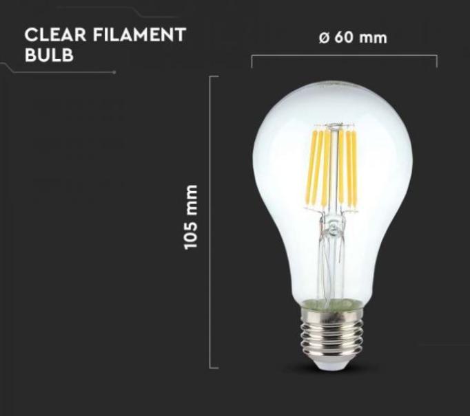 Lampadina led a filamento A60 V-tac 10W 3000K E27 VT-1981-N -214410 03