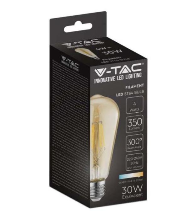 Lampadina led ST64 V-tac ambra 4W 2200K E27 VT-1964-N -214361 02