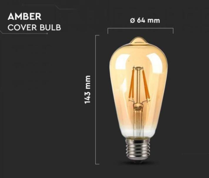 Lampadina led ST64 V-tac ambra 4W 2200K E27 VT-1964-N -214361 03