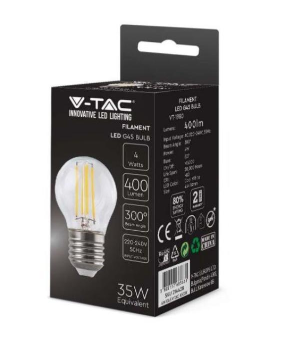 Lampadina led a filamento G45 V-tac 4W 6500K E27 VT-1980-N - 214428 02