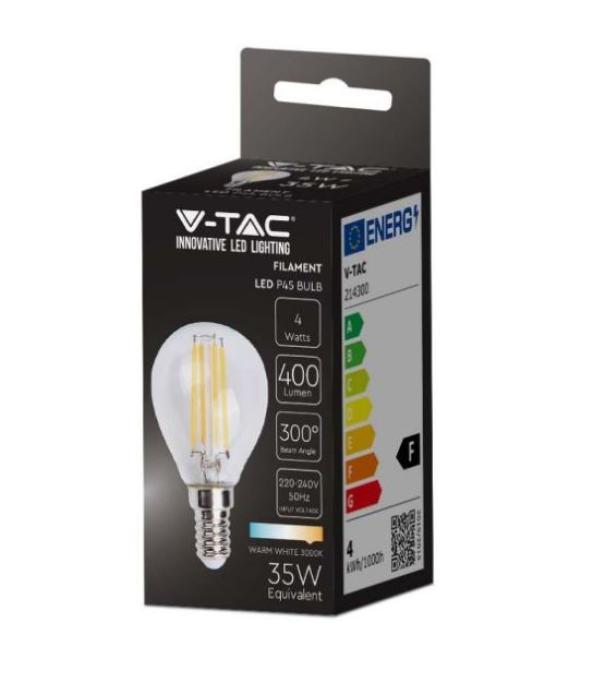 Lampadina led a filamento P45 V-tac 4W 3000K E14 VT-1996-N -214300 02