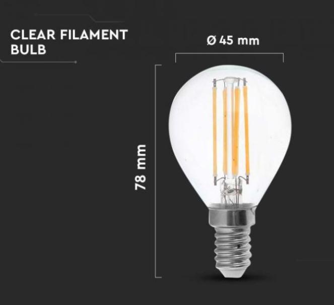 Lampadina led a filamento P45 V-tac 4W 3000K E14 VT-1996-N -214300 03