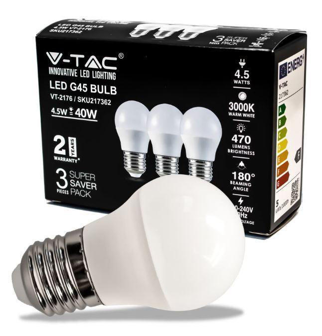 Lampadina led G45 V-tac 4,5W 3000K E27 VT-2176-N - 217362 02