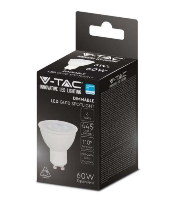 Lampadina led V-tac 6W GU10 3000K- chip samsung VT-247D-N - 21198 02