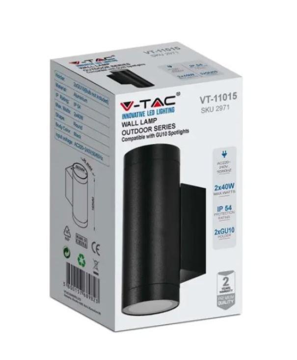 Lampada da parete V-tac 2xGU10 IP54 da esterno nero VT-11015-B - 2971 02