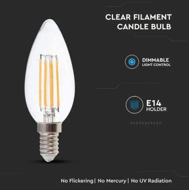 Lampadina led candela V-tac 4W 3000K E14 dimmerabile VT-2304D -2870 04