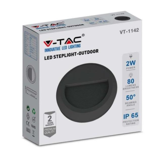 Segnapasso led V-tac tondo 2W 3000K nero VT-1142-B-N - 1317 -  211317 02