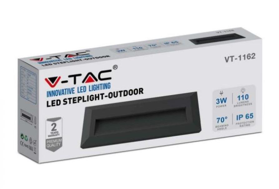 Segnapasso led V-tac rettangolare 3W 3000K nero VT-1162-B-N -1329 - 211329 02