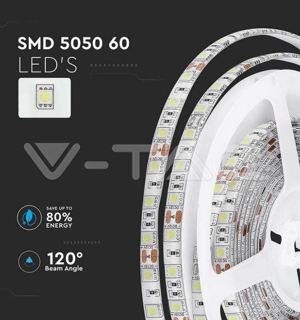 Striscia led V-tac 11W/m 12V 6500K IP65 5 metri VT-5050  -  212148 03