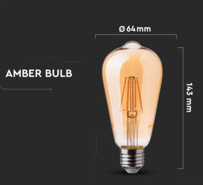 Lampadina led ST64 V-tac 6W E27 2200K ambra VT-1966-N- 4362 -214362 05