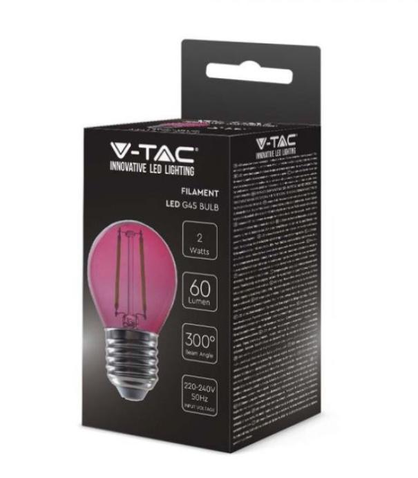 Lampadina led G45 V-tac 2W E27 rosa VT-2132-P-N - 7410- 217410 02