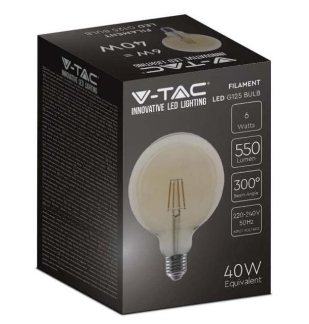 Lampadina led G125 V-tac 4W E27 2200K ambra VT-1956-N -4473- 214473 02