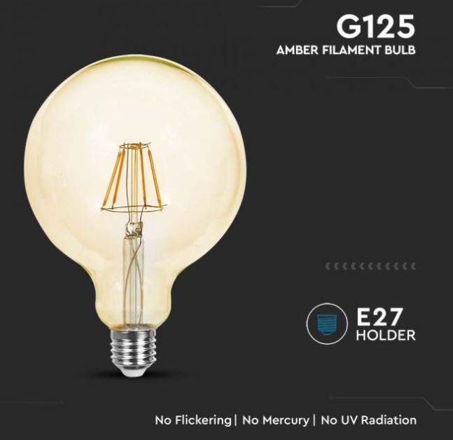 Lampadina led G125 V-tac 4W E27 2200K ambra VT-1956-N -4473- 214473 04