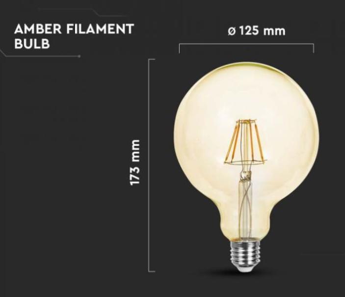 Lampadina led G125 V-tac 4W E27 2200K ambra VT-1956-N -4473- 214473 05