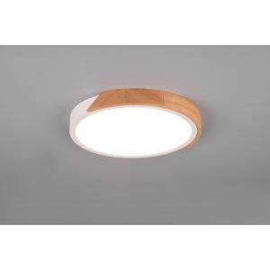 Jano plafoniera led rotonda bordo bianco e legno naturale con funzione di regolazione intentouchdimmerta' con normale interruttore a parete d. 31,5cm