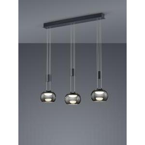 Madison sospentouchdimmerone led barra metallo nero e 3 vetri sfera fume' cromati con regolazione altezza con contrappeso e dimmerazione intentouchdimmerta' con normale interruttore a parete l. 82cm