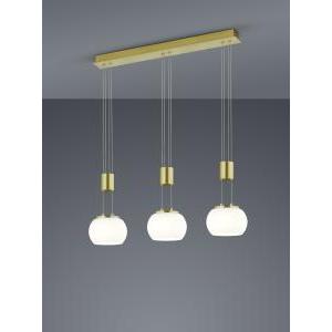 Madison sospentouchdimmerone led barra metallo ottone e 3 vetri sfera bianchi con regolazione altezza con contrappeso e dimmerazione intentouchdimmerta' con normale interruttore a parete l. 82cm