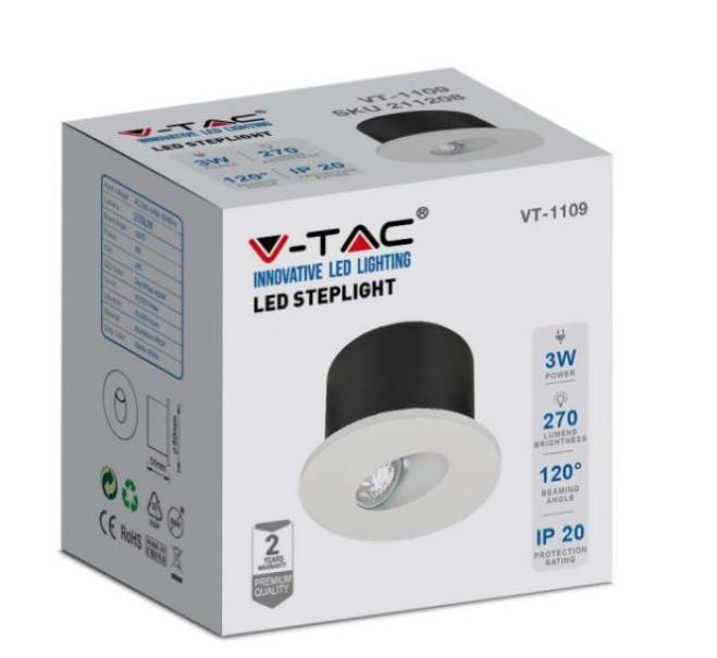 Faretto led V-tac 3W 3000K IP20 - VT-1109RD-N - 1207 - 211207 02