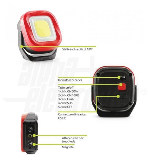 Torcia led Alpha Elettronica Cube a batteria 10W 6500K IP44- JO467PW 05