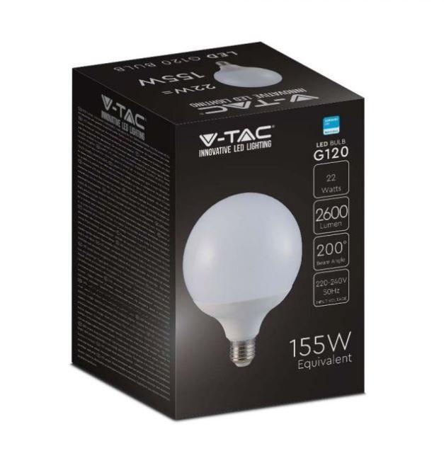 Lampadina led globo G120 V-tac 22W E27 6500K VT-242-N -20023- 2120023 02