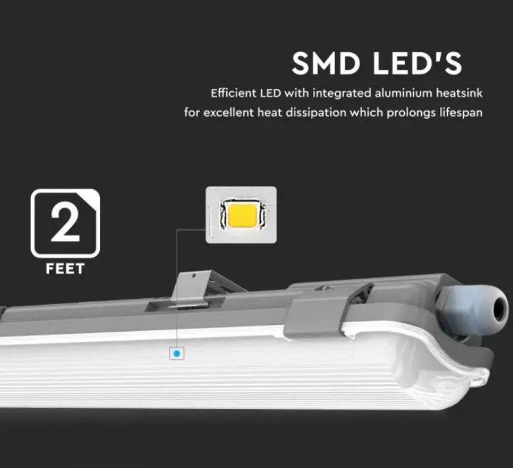 Plafoniera led T8 V-tac 18W 6400K IP65 raccordo impermeabile VT-12028 - 6460 02