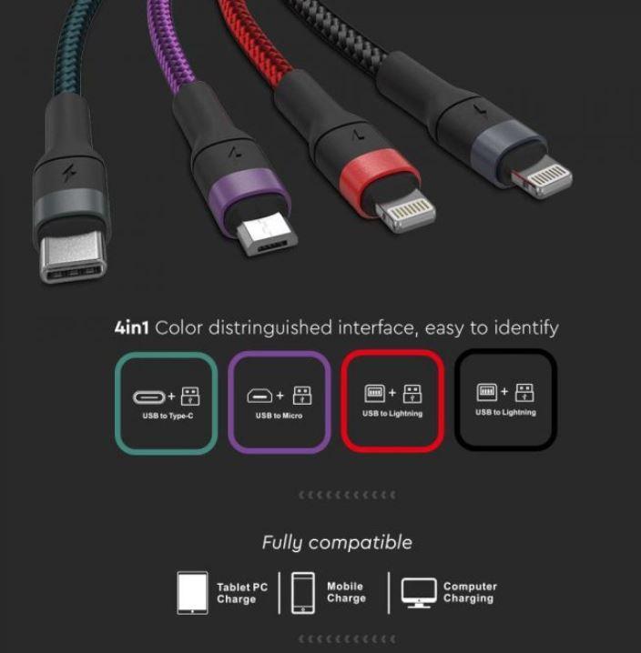Cavo di ricarica 4IN1 V-tac 1,2 metri VT-5351 - 7748 03
