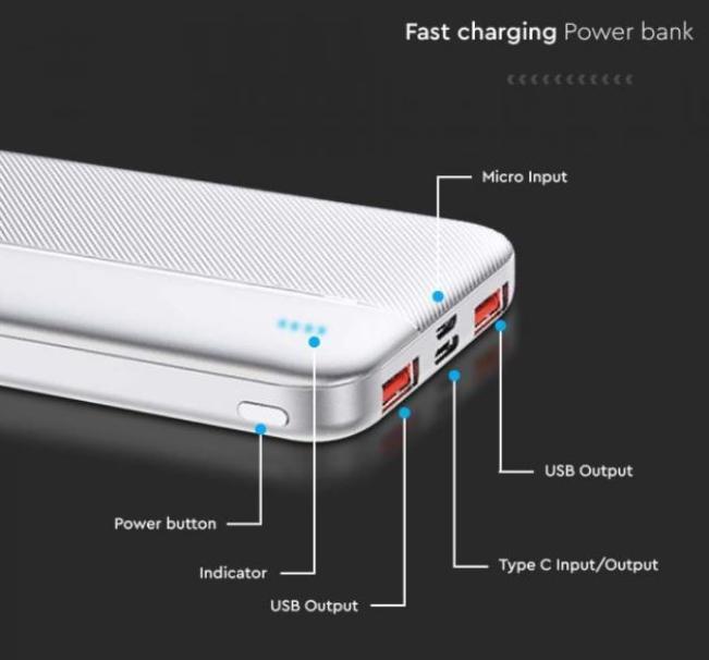 Power bank V-tac 10000mAh caricatore rapido bianco VT-10000 - 7832 03