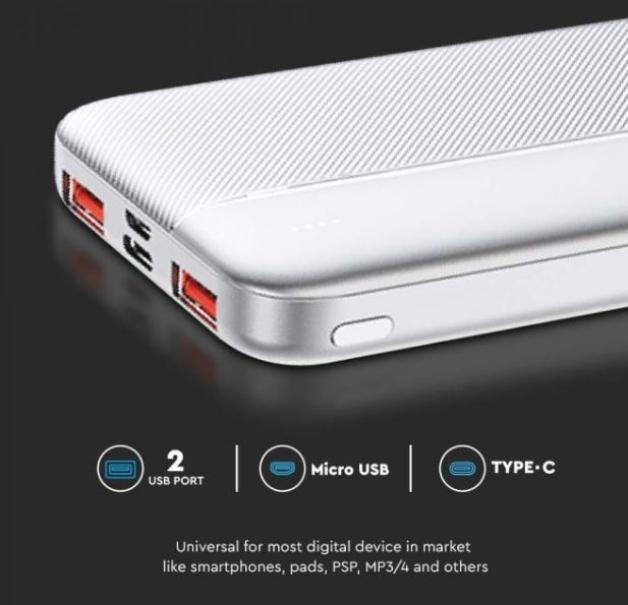 Power bank V-tac 10000mAh caricatore rapido bianco VT-10000 - 7832 04