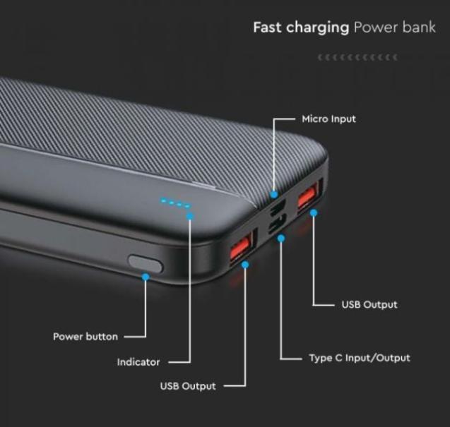 Power bank V-tac 10000mA caricatore rapido nero VT-10000 - 7831 03