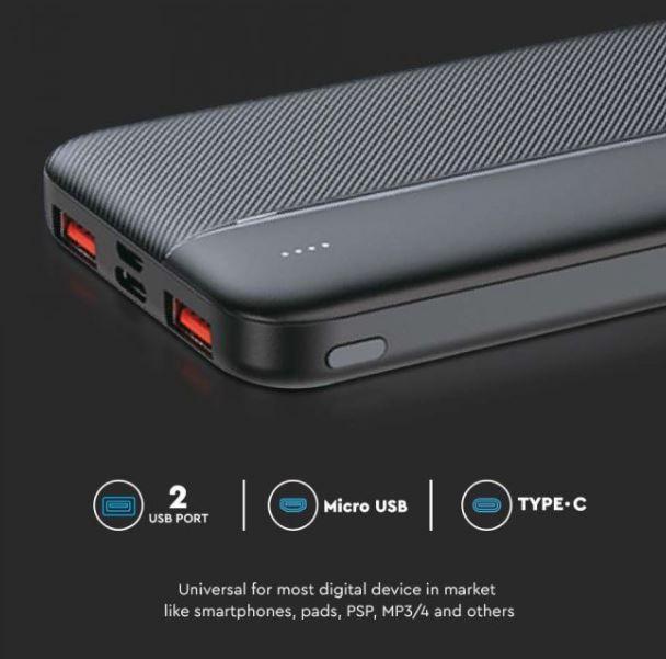 Power bank V-tac 10000mA caricatore rapido nero VT-10000 - 7831 04