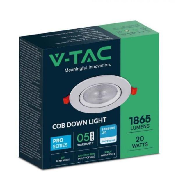 Faretto led da incasso orientabile V-tac 20W 3000K bianco  VT-2-20 - 21842 03