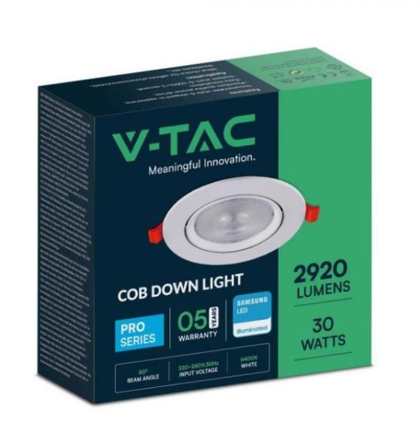 Faretto led da incasso orientabile V-tac 30W 3000K bianco VT-2-30 - 21845 02